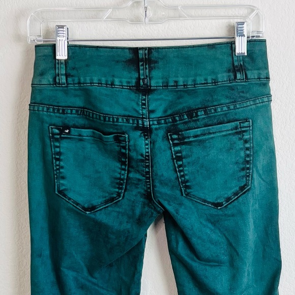 RARE Lovesick Green & Black Acid Wash 3-Button Distressed Skinny Jeans - Picture 8 of 8